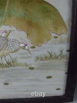 Chinese Antique Famille Rose Framed Porcelain Panel Bird Flower