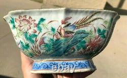 Chinese Antique Famille Rose Porcelain Stem Plate or Bowl of Dragonflies