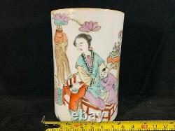 Chinese Antique Famille Rose Porcelain Vase Pen Holder With Beauty