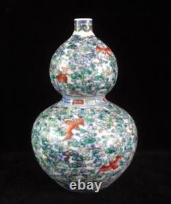 Chinese Antique Hand Painting Bats Porcelain Double Gourd Vase QianLong Marks