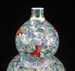 Chinese Antique Hand Painting Bats Porcelain Double Gourd Vase QianLong Marks