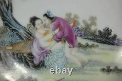 Chinese Antique Hand Painting Man Woman Porcelain Plate Marked ChunYiTang