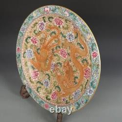 Chinese Antique Orinigal Qing Qianlong Dragon peony Plate Porcelain