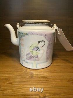 Chinese Antique Porcelain Famille Rose Teapot Calligraphy Republic Period