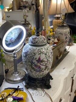 Chinese Antique Porcelain Handpainted Famille Rose Globular Vase Lamp -Beautiful