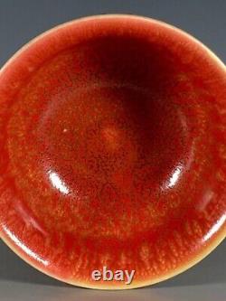 Chinese Antique Qing Dynasty Bowl Misty Blue Relief Red Lined Porcelain-KangXi