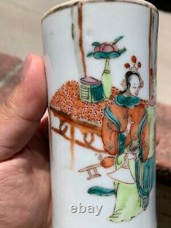 Chinese Antique Qing Dynasty Porcelain Famille Rose Brush Holder