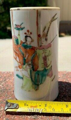 Chinese Antique Qing Dynasty Porcelain Famille Rose Brush Holder