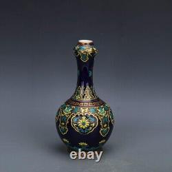 Chinese Antique Qing Dynasty Qianlong Ji Blue Glaze Enamel Colors Porcelain Vase