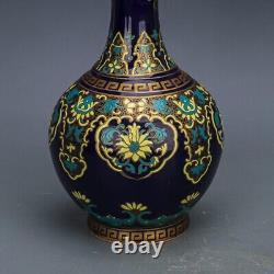 Chinese Antique Qing Dynasty Qianlong Ji Blue Glaze Enamel Colors Porcelain Vase
