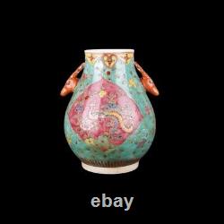 Chinese Antique Vase Famille Rose Turquoise Teal Green Chine Porcelain Ear Vase