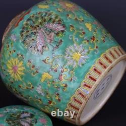 Chinese Antique Vase Famille Verte Fat Turquoise Qing Tea Caddy Porcelain Jar