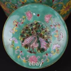 Chinese Antique Vase Famille Verte Fat Turquoise Qing Tea Caddy Porcelain Jar