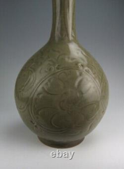 Chinese Antique Yaozhou Ware Porcelain LongNeck Vase w Flower