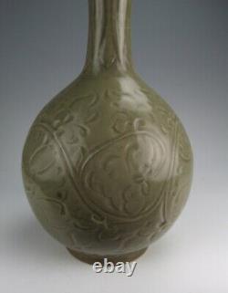 Chinese Antique Yaozhou Ware Porcelain LongNeck Vase w Flower