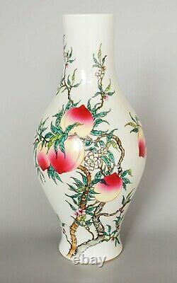 Chinese Asian Famille Rose Porcelain Vase Nine Peach Blessing Pot Plate Bowl