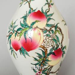 Chinese Asian Famille Rose Porcelain Vase Nine Peach Blessing Pot Plate Bowl