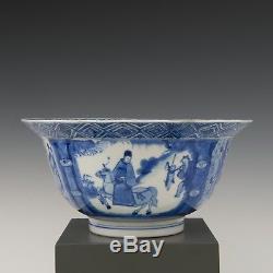 Chinese B&W porcelain klapmuts bowl, Kangxi mark & period, ca. 1700. Figures