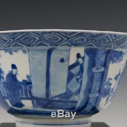 Chinese B&W porcelain klapmuts bowl, Kangxi mark & period, ca. 1700. Figures