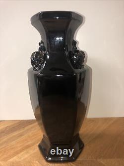 Chinese Black Glazed Porcelain Hexagonal Vase 18 1/2 x 7 3/4