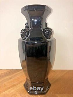 Chinese Black Glazed Porcelain Hexagonal Vase 18 1/2 x 7 3/4