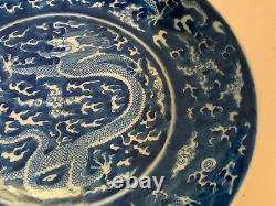 Chinese Blue & White Porcelain Bowl / Plate 5 Claw Dragon Decoration Kangxi Mark