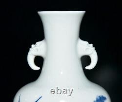 Chinese Blue&White Porcelain Hand-Painted Exquisite Flowers&Birds Vases 15152