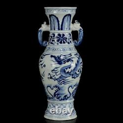 Chinese Blue&White Porcelain HandPainted Exquisite Dragon Pattern Vases 17478