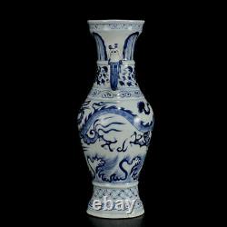 Chinese Blue&White Porcelain HandPainted Exquisite Dragon Pattern Vases 17478