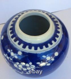 Chinese Blue & White Porcelain Prunus Hawthorn Ginger Jar KANGXI Mark, H 5 1/2