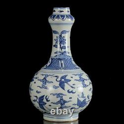 Chinese Blue&white Porcelain HandPainted Exquisite Crane Pattern Vases 15640