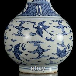 Chinese Blue&white Porcelain HandPainted Exquisite Crane Pattern Vases 15640