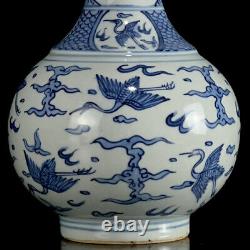 Chinese Blue&white Porcelain HandPainted Exquisite Crane Pattern Vases 15640