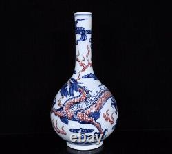 Chinese Blue&white Porcelain HandPainted Exquisite Dragon Pattern Vase 19450