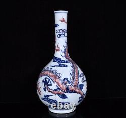 Chinese Blue&white Porcelain HandPainted Exquisite Dragon Pattern Vase 19450