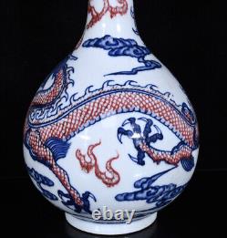 Chinese Blue&white Porcelain HandPainted Exquisite Dragon Pattern Vase 19450