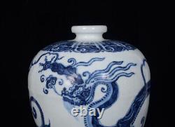 Chinese Blue&white Porcelain HandPainted Exquisite Dragon Pattern Vase 21808