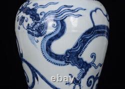 Chinese Blue&white Porcelain HandPainted Exquisite Dragon Pattern Vase 21808