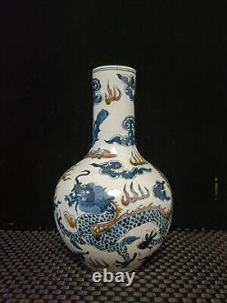 Chinese Blue&white Porcelain HandPainted Exquisite Dragon&Phoenix Vase 24972