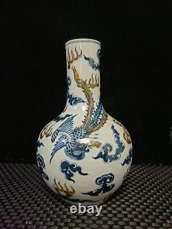 Chinese Blue&white Porcelain HandPainted Exquisite Dragon&Phoenix Vase 24972