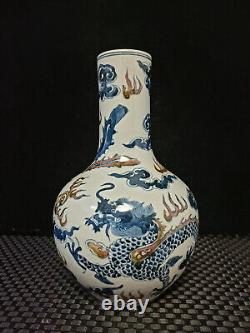 Chinese Blue&white Porcelain HandPainted Exquisite Dragon&Phoenix Vase 24972