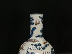 Chinese Blue&white Porcelain HandPainted Exquisite Dragon&Phoenix Vase 24972