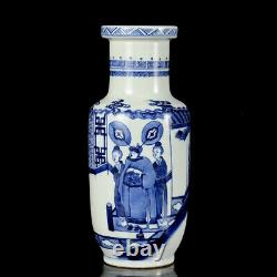 Chinese Blue&white Porcelain HandPainted Exquisite Figure Vase 15469