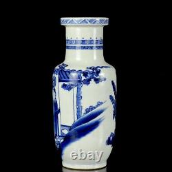 Chinese Blue&white Porcelain HandPainted Exquisite Figure Vase 15469