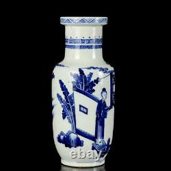 Chinese Blue&white Porcelain HandPainted Exquisite Figure Vase 15469