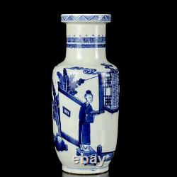 Chinese Blue&white Porcelain HandPainted Exquisite Figure Vase 15469