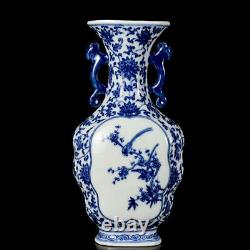 Chinese Blue&white Porcelain HandPainted Exquisite Flowers&Birds Vase 15465