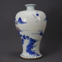 Chinese Blue&white Porcelain HandPainted Exquisite Landscape Vase 21330