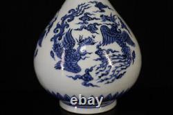 Chinese Blue&white Porcelain HandPainted Exquisite Phoenix Pattern Vase 20443