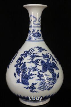 Chinese Blue&white Porcelain HandPainted Exquisite Phoenix Pattern Vase 20443